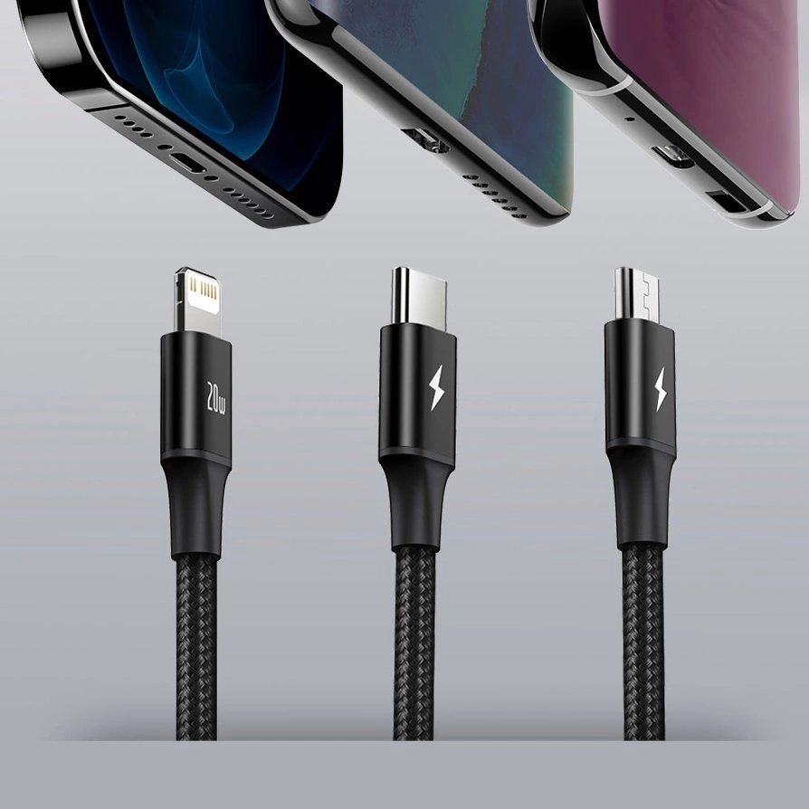 (1.5m) 3in1 USB C auf USB C / Lightning / Micro USB Nylon Ladekabel Datenkabel - Grün
