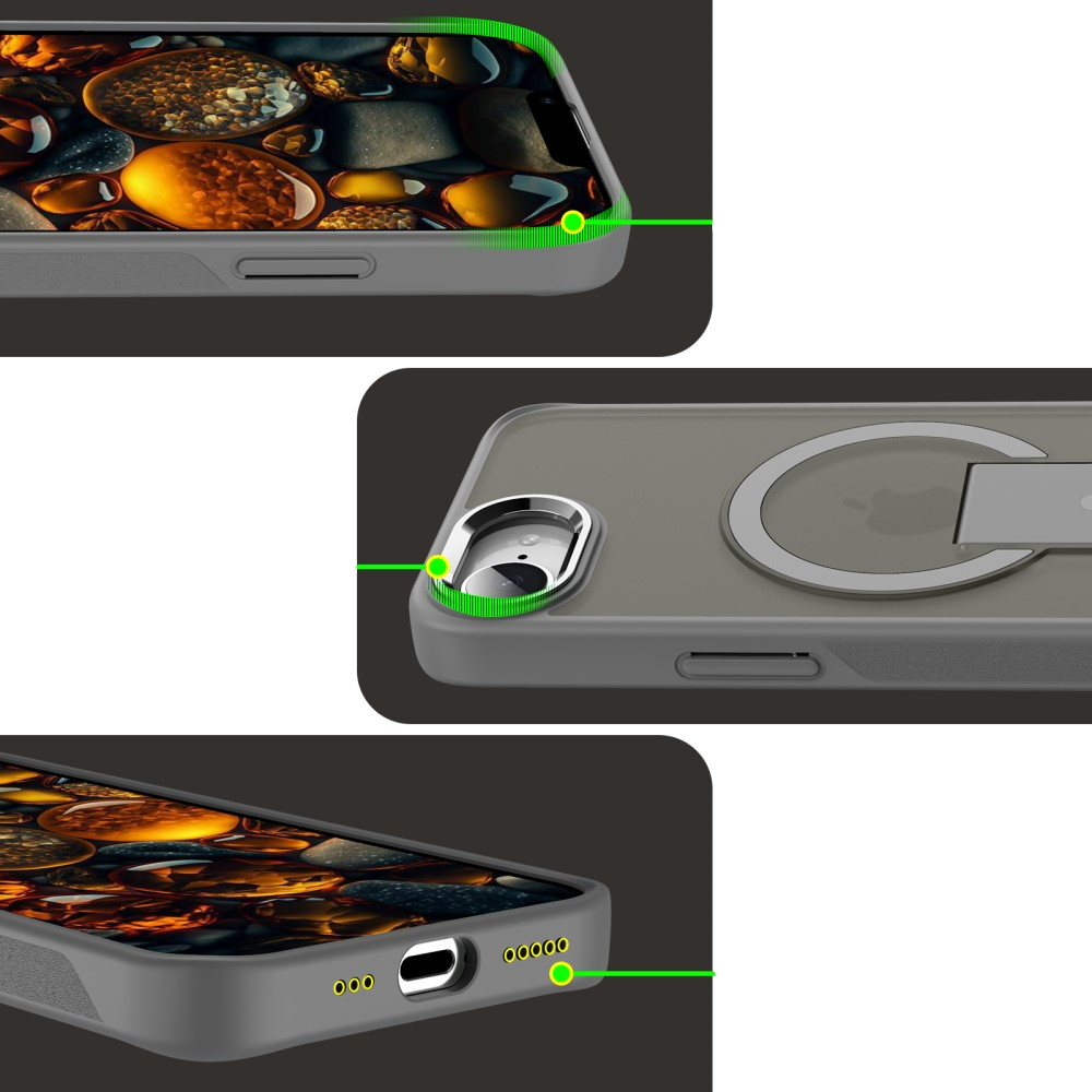 iPhone 16e MagSafe Hybrid Outdoor Hardcase Hülle mit Kickstand Aufsteller - Schwarz