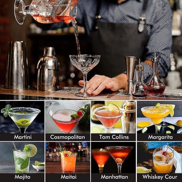 Cocktail Shaker Sett - Rustfritt Stål Sølv 5 Deler