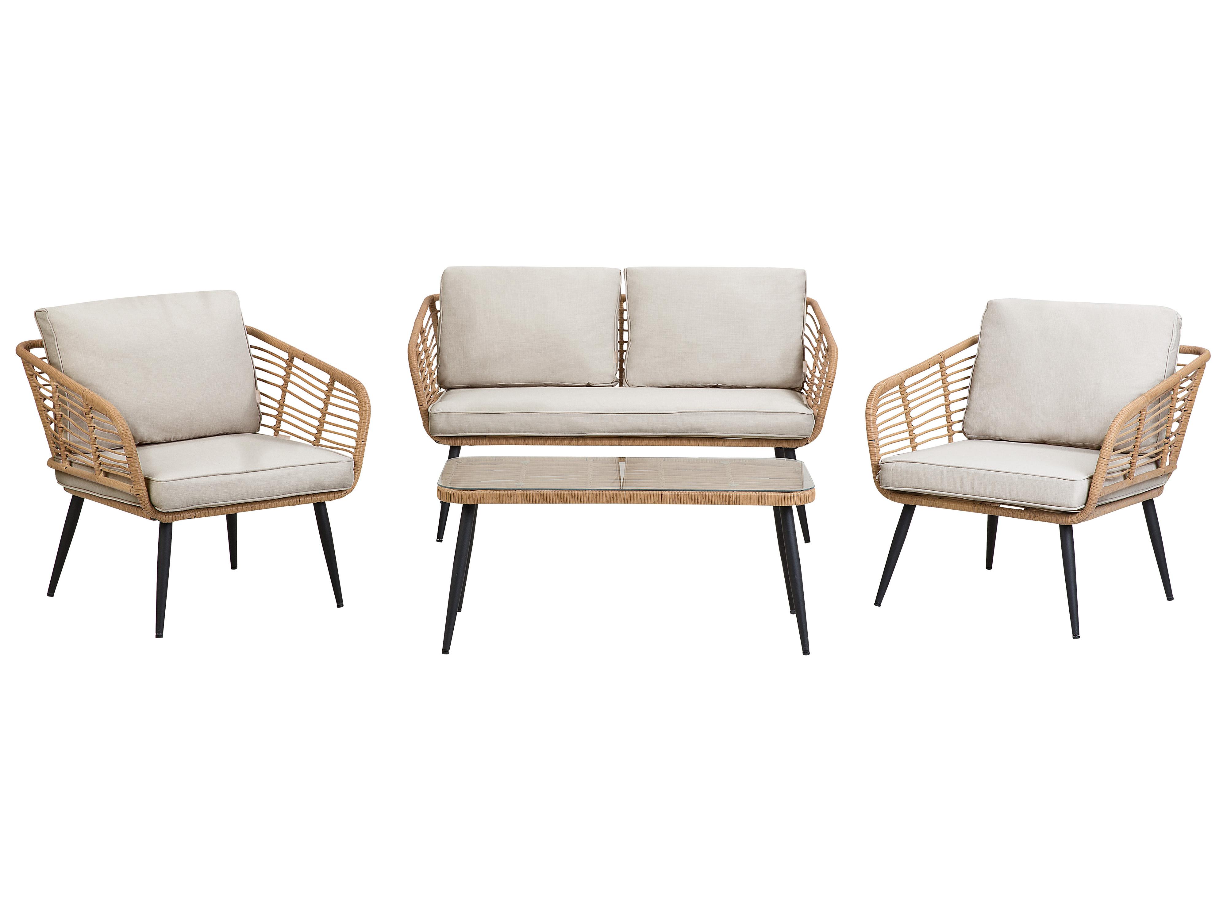 Loungeset met tafel 4-zits CORINTH II PE rotan Natuurlijk