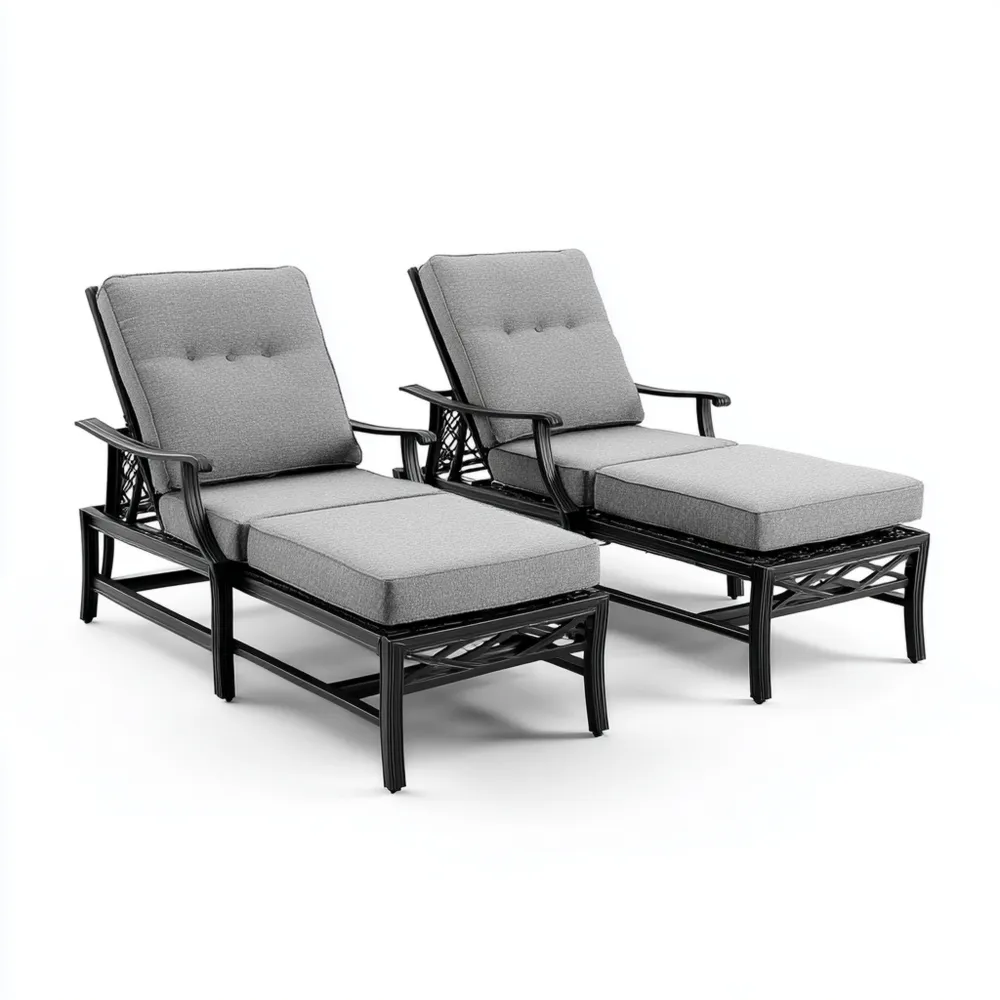 Gartenliege Set Metallrahmen 190x60x40 cm – Grau – Modernes Design