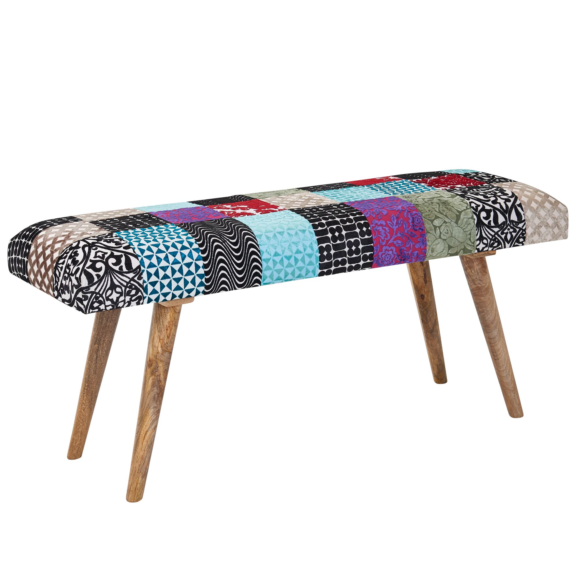 Sitzbank FineBuy Bettbank Samt 117 cm Patchwork Flurbank Polsterbank Bank Modern