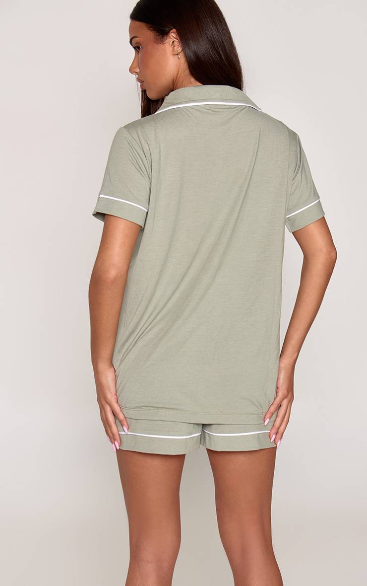 Vert Sauge Ensemble Pyjama Haut À Manches Courtes Et Short En Jersey Doux Avec Passepoil