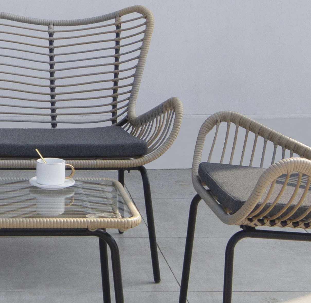 4-teiliges Lounge-Set - anthrazit-grau - mit Polster