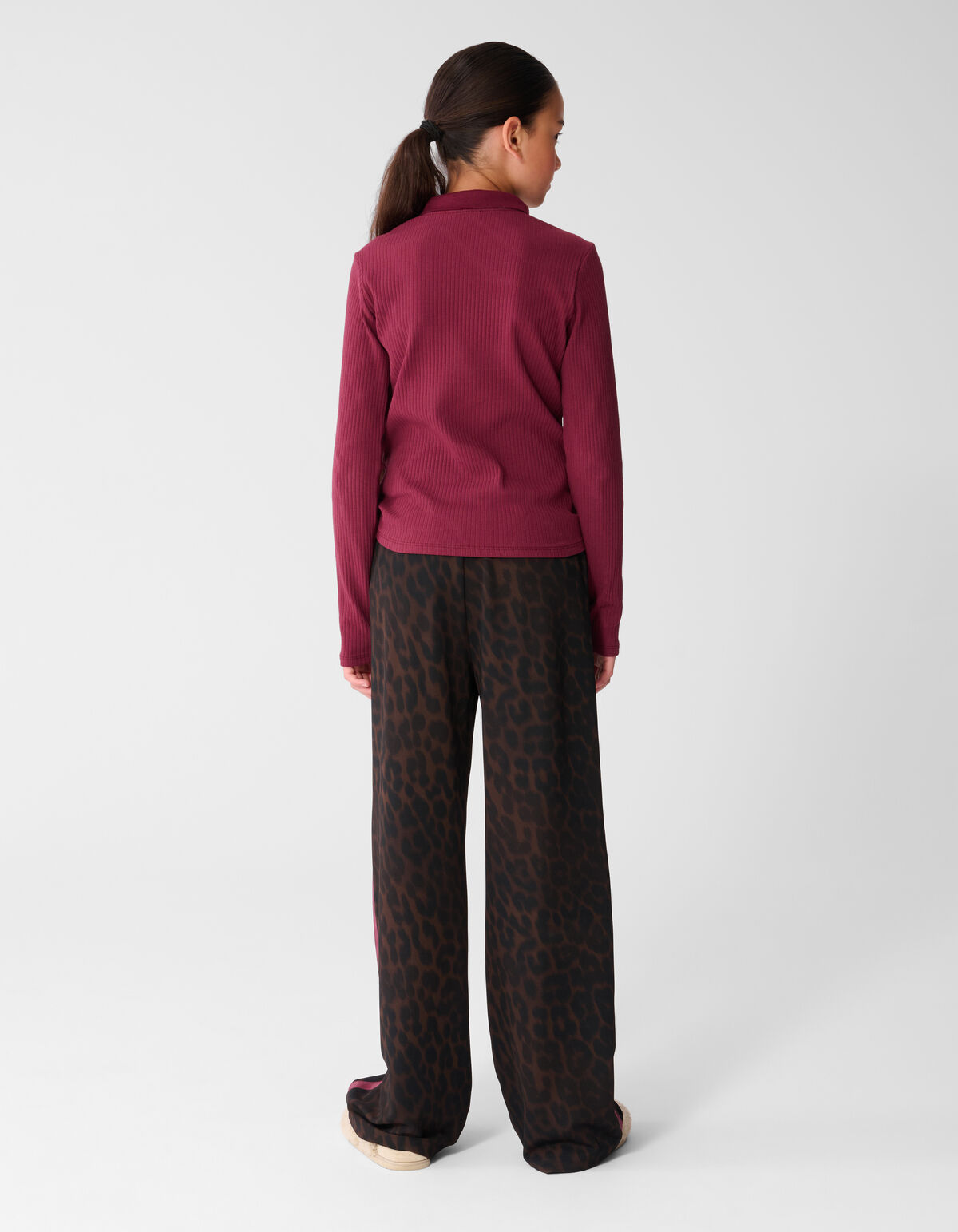 Leopard Stripe Wide Leg Fit Broek Donkerbruin