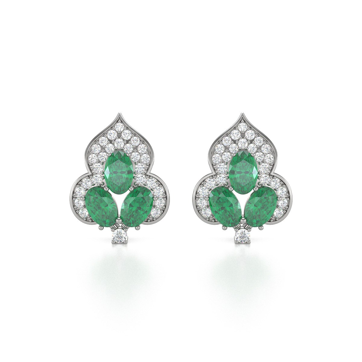 Boucles d'oreilles ADEN Or 585 Blanc et Emeraude 3.5grs