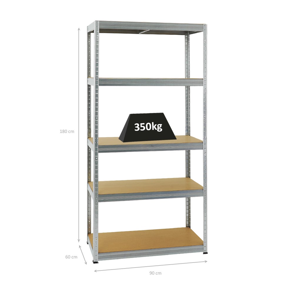 PROREGAL Heavy-Duty Stellingkast Slim Elephant M HxBxD 180 x 90 x 60 cm 5 Planken Plankdraagvermogen 350 kg Gegalvaniseerd