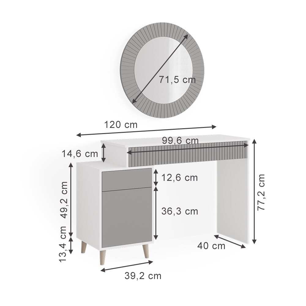 Vicco Schminktisch Frisiertisch Kosmetiktisch Arles Weiß Hellgrau Schminkspiegel 120x77 cm Skandi Schlafzimmerkommode Schminkkommode Schublade Ablage Aufbewahrung Frisierkommode Make-Up-Tisch