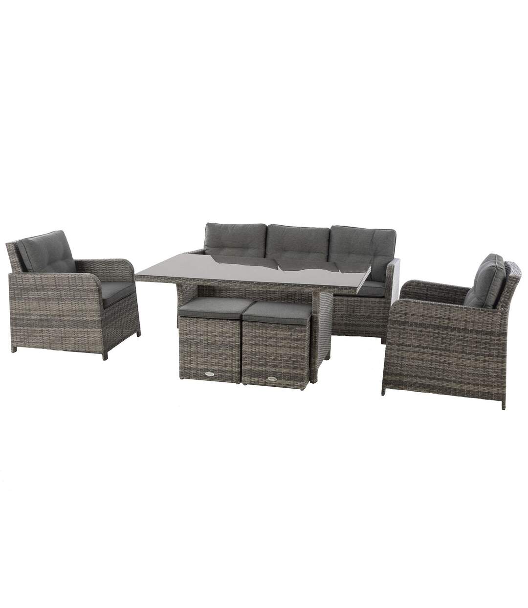 Salon repas de jardin en résine tressée Mayari - 7 Places - Gris ombre