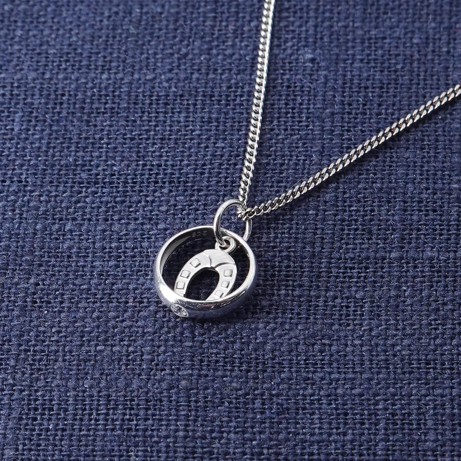 trendor Kinder-Halskette Taufkette 925 Silber Taufring mit Hufeisen silver