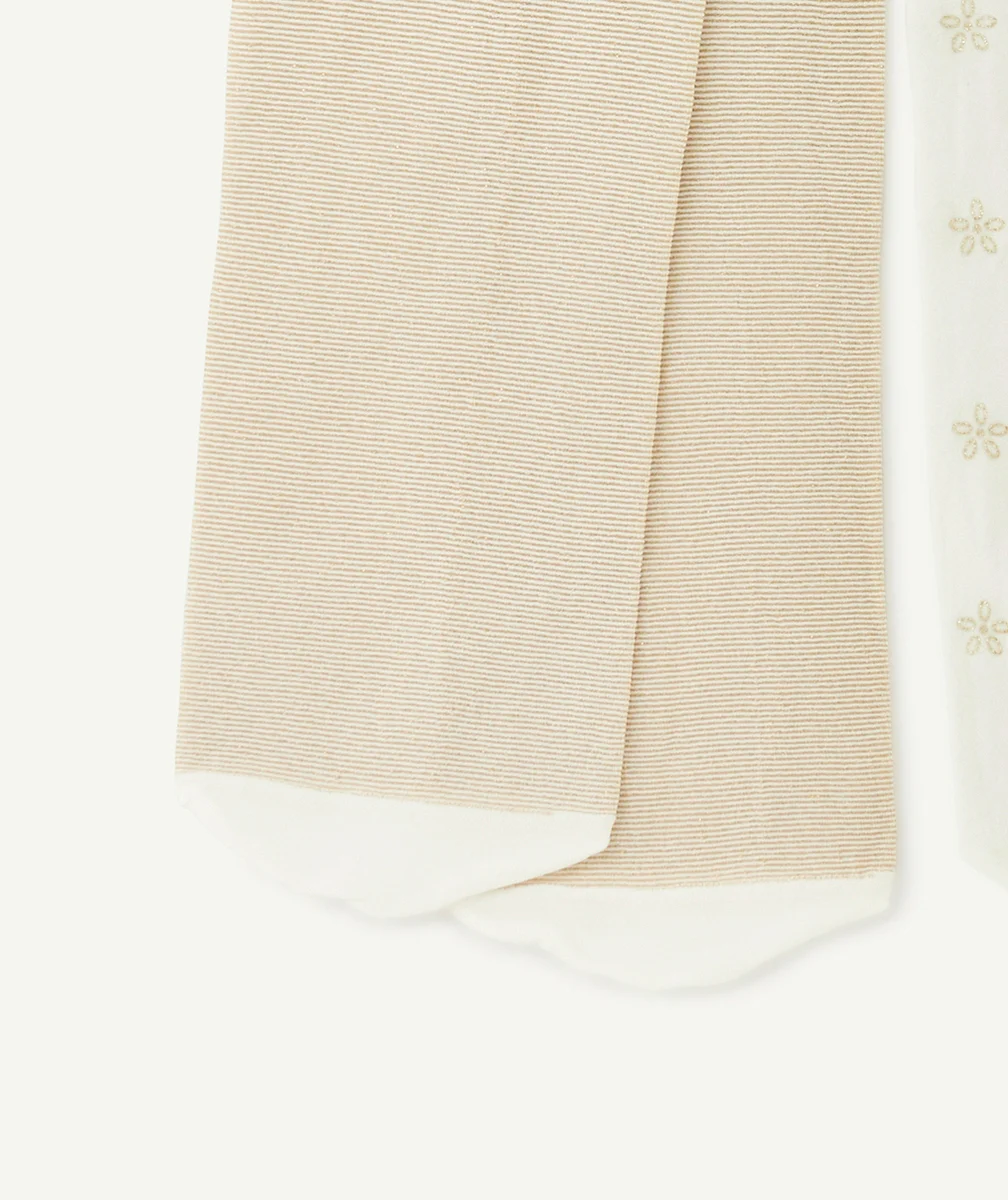 lot de 2 collants fille blanc et couleur dorée avec paillettes