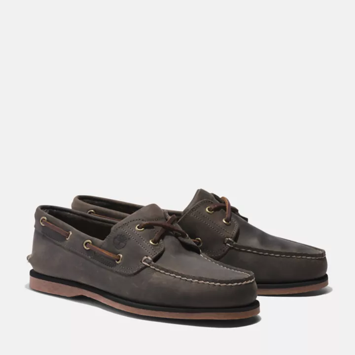 Chaussures bateau classique en cuir pour homme en gris moyen