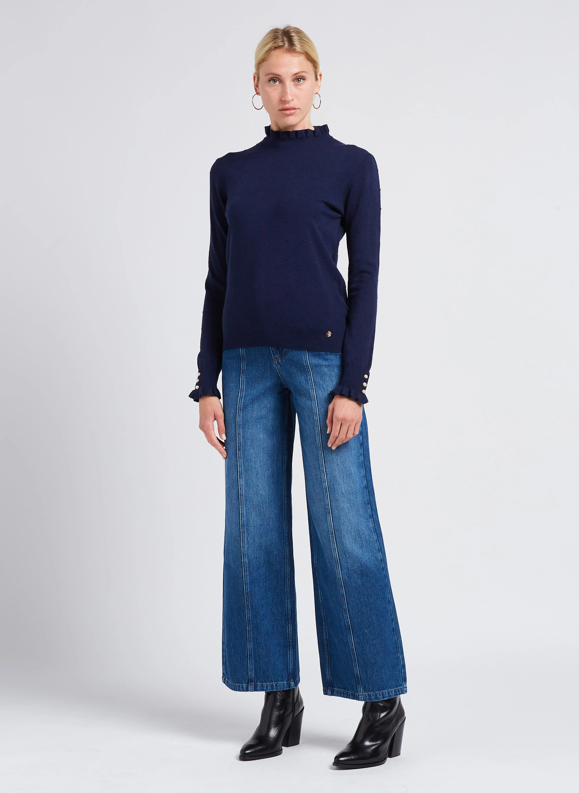 ORIANE - Jean large taille haute | Bleu