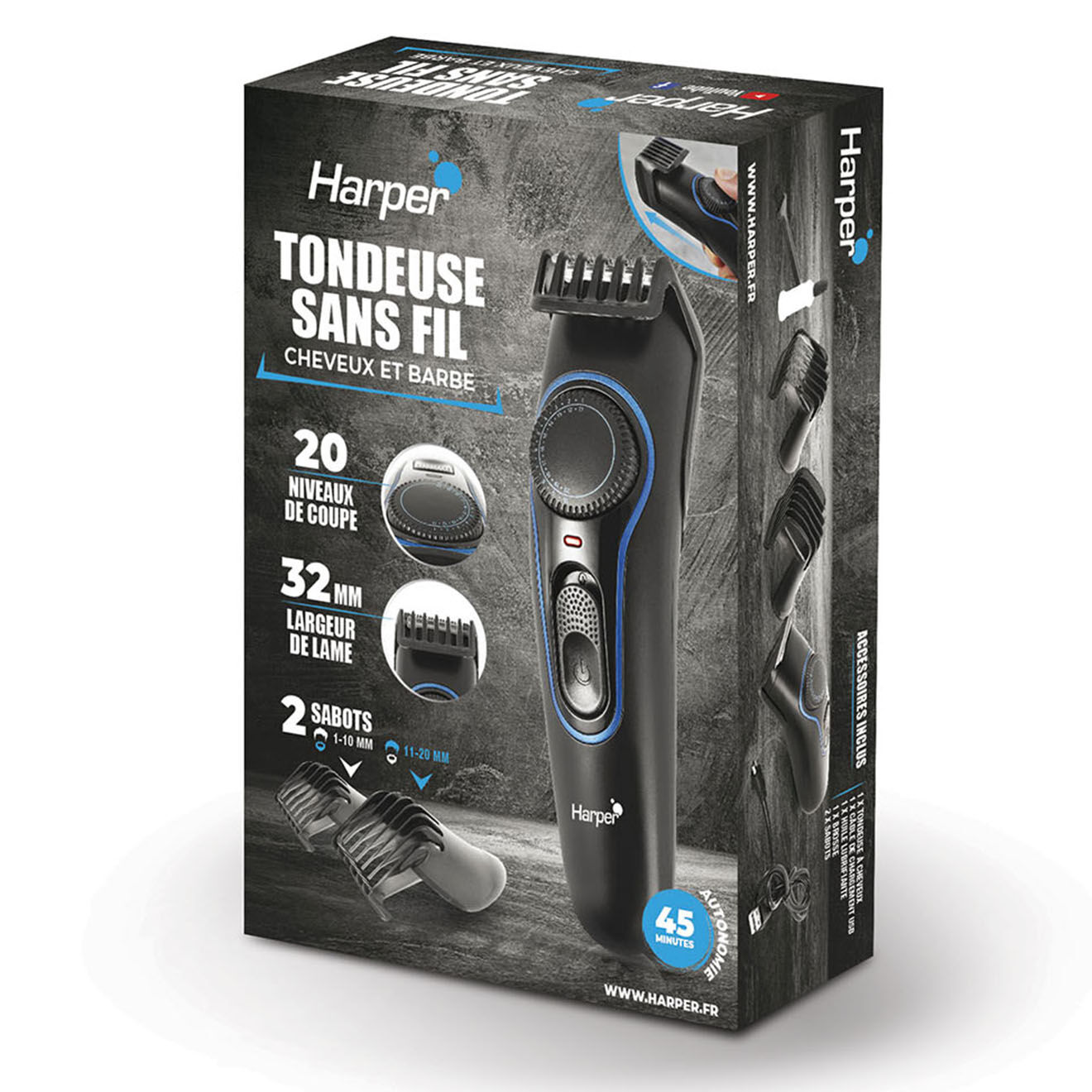 Becker Shaves & Trims Tondeuse sans fil pour cheveux et barbes noire  - 24.5x18.5x20 cm