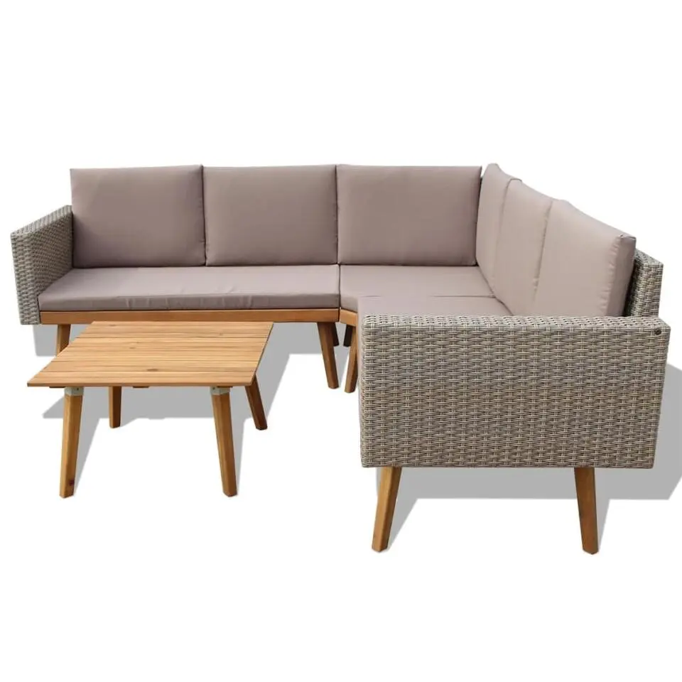 vidaXL - Tuinbank Set - Grijs - Poly rattan