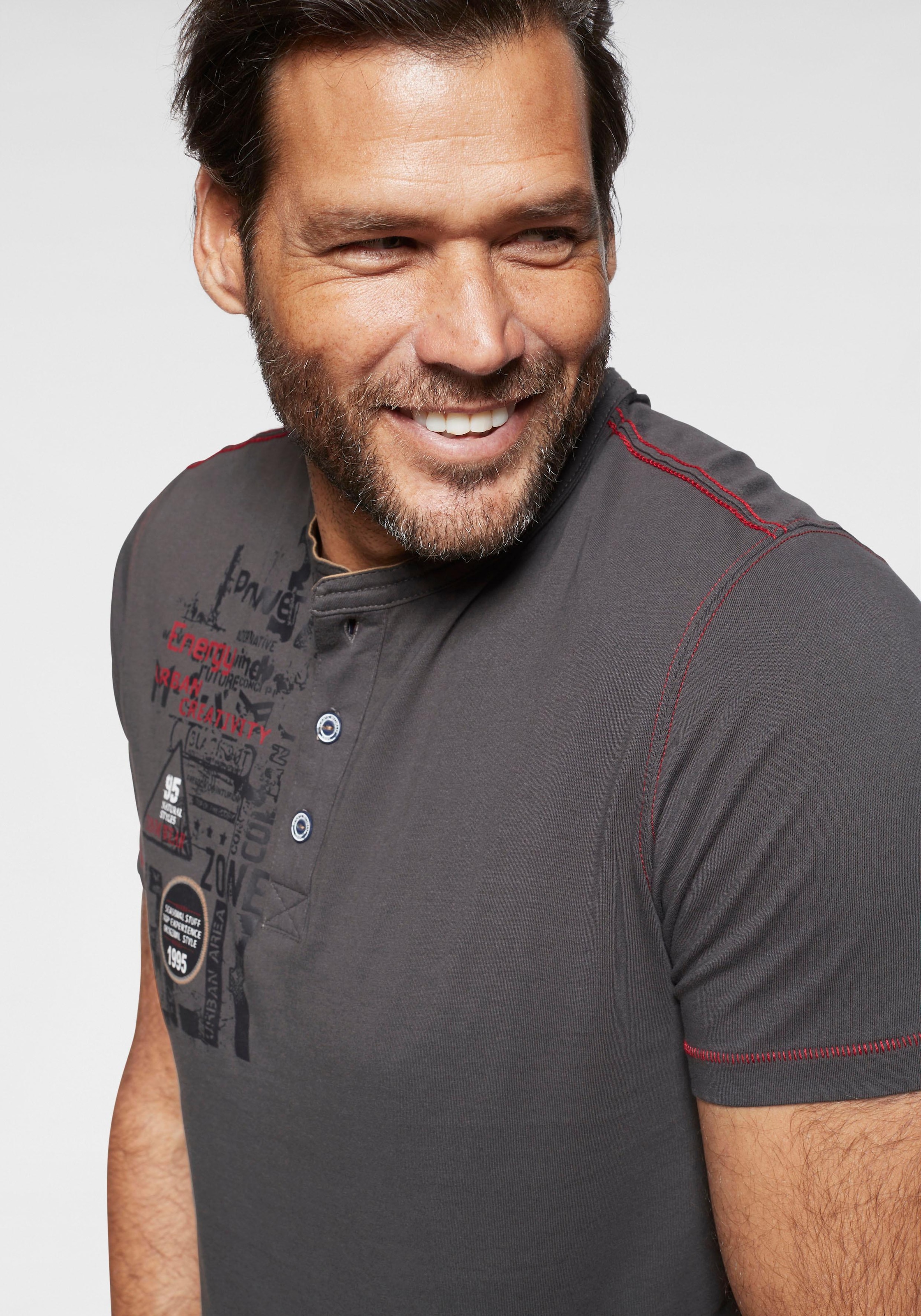 Man's World Henleyshirt , Kurzarm,  lässige Passform,  bedruckt,  Rundhals,  casual