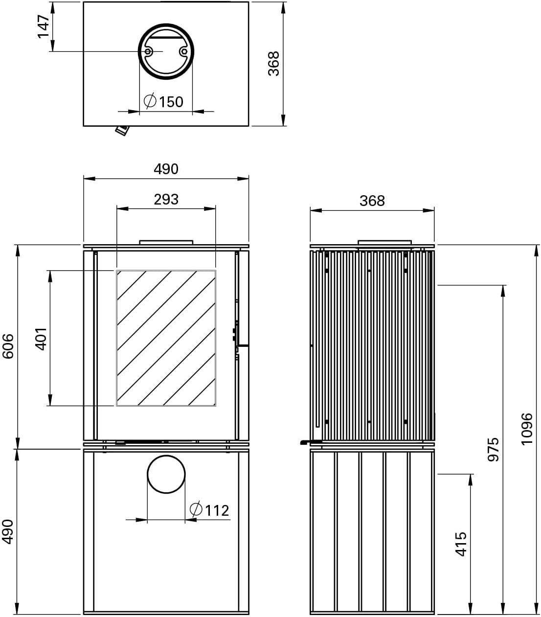 Cuby Steel Kaminofen Schwarz, Stahlsockel, Modell:Cuby Grid