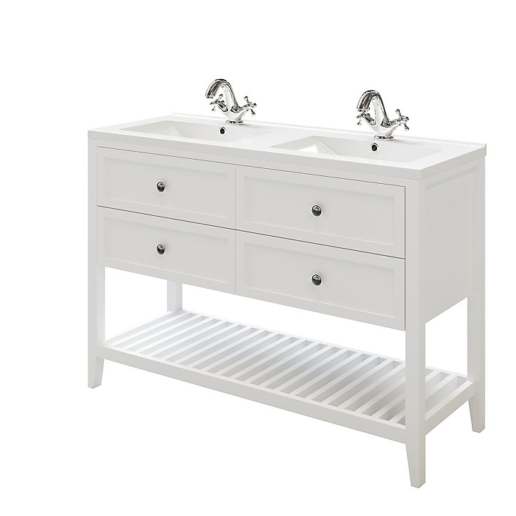 Meuble sous vasque à poser 4 tiroirs GoodHome Perma blanc 120 cm + plan double vasque Nira