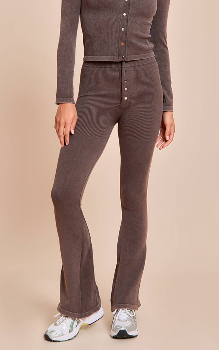 Chocolat Legging Évasé Côtelé Ajusté À Détails Boutons Petite