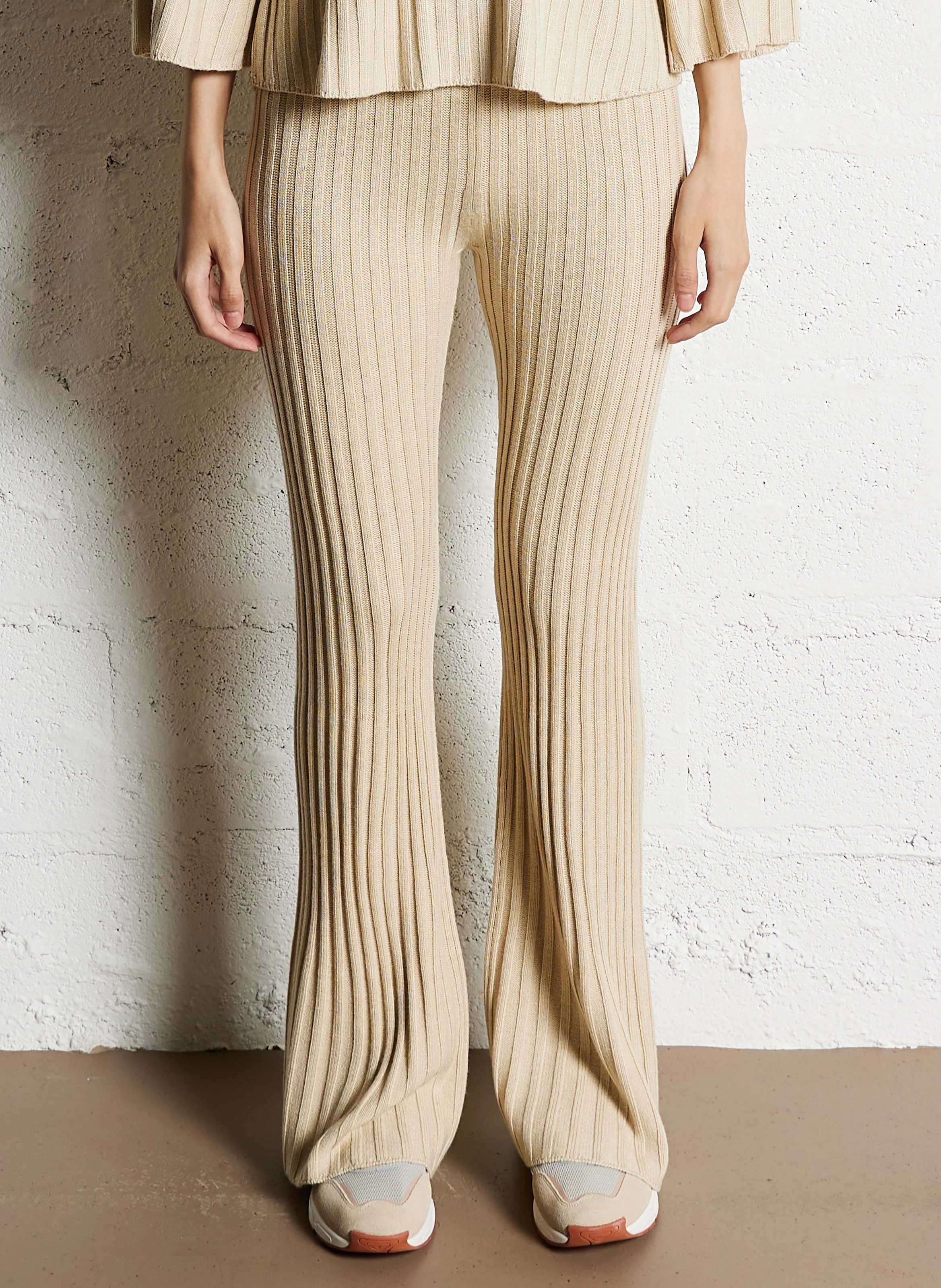 JUSTON - Pantalon flare côtelé en laine mélangée | Beige