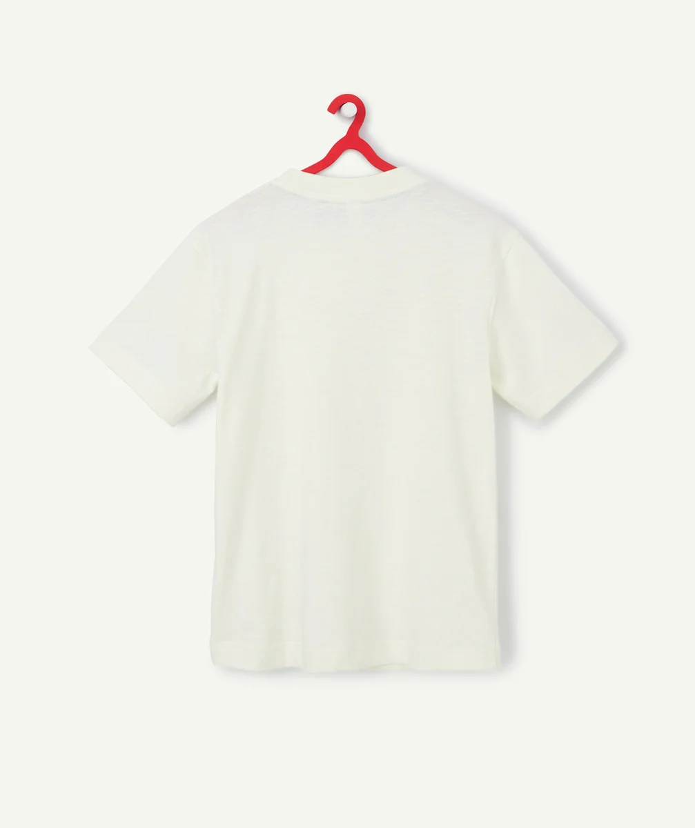 T-SHIRT GARÇON EN COTON ÉCRU AVEC MESSAGE EN RELIEF