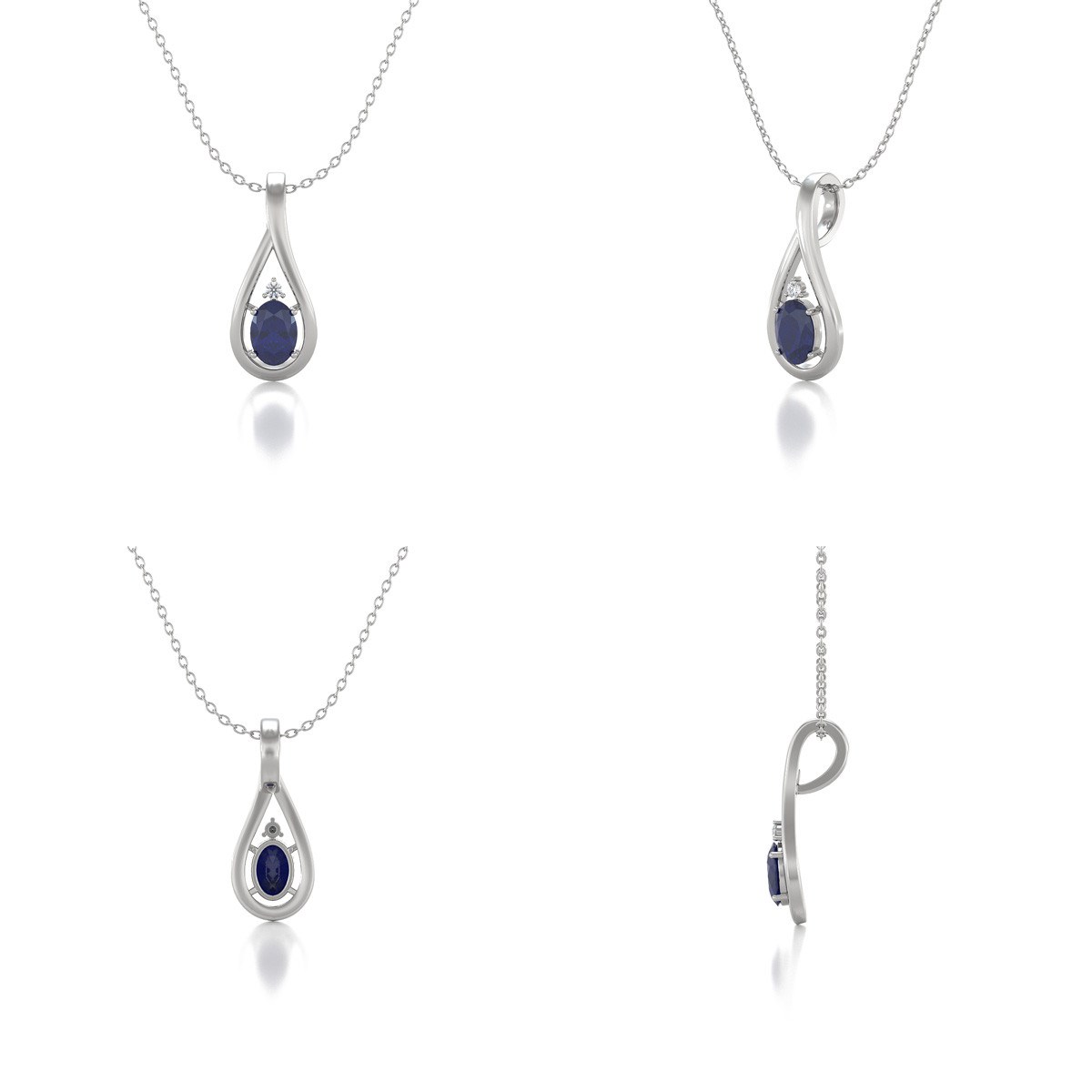 Collier Or Blanc Pendentif Saphir & Diamant - Fête des Mères Précieuse | Aden