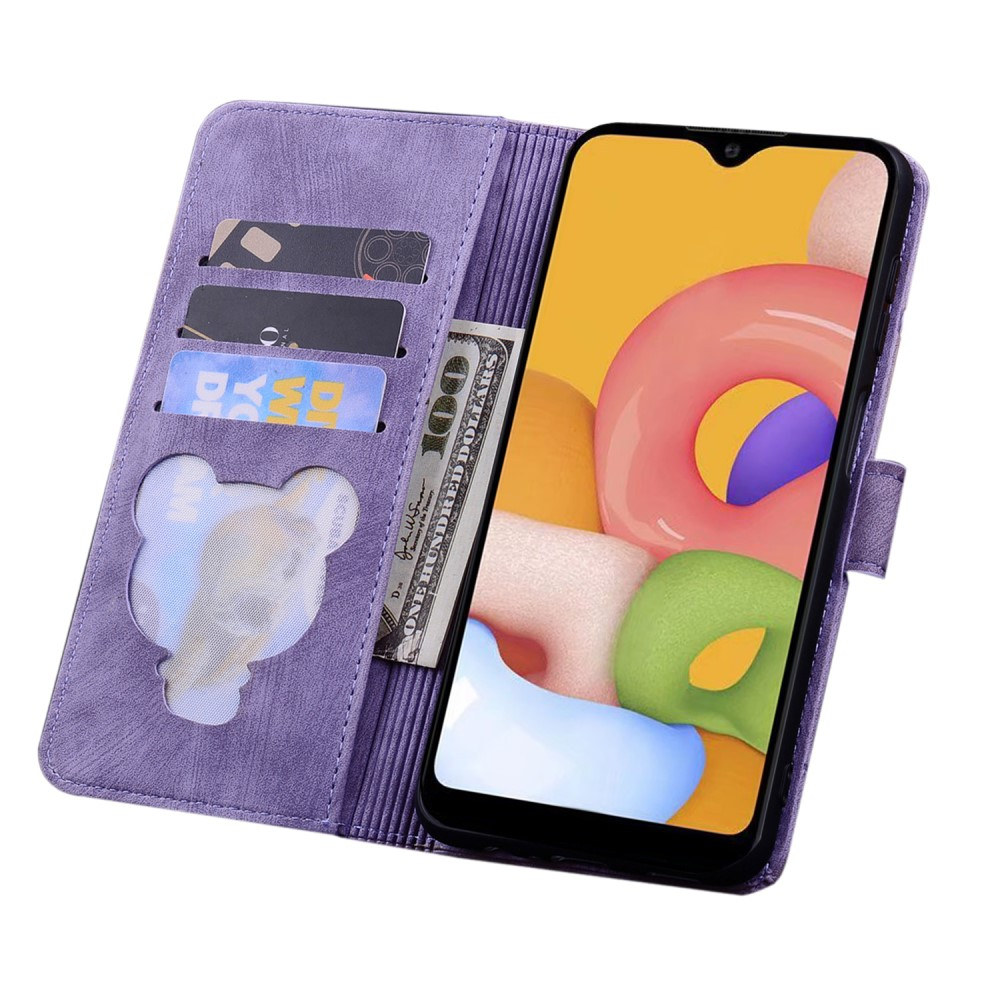 Samsung Galaxy A54 5G Leder Tasche Flip Cover Katze & Blumen Imprint - Lila