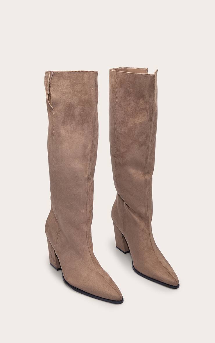 Taupe Bottes Hautes À Talon Bloc Bout Pointu En Synthétique