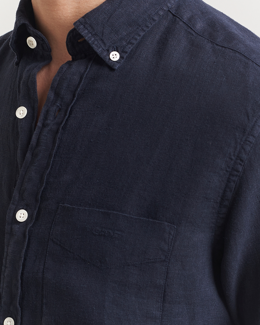 GANT Regular Fit Garment Dyed Short Sleeve Linen Shirt Evening Blue