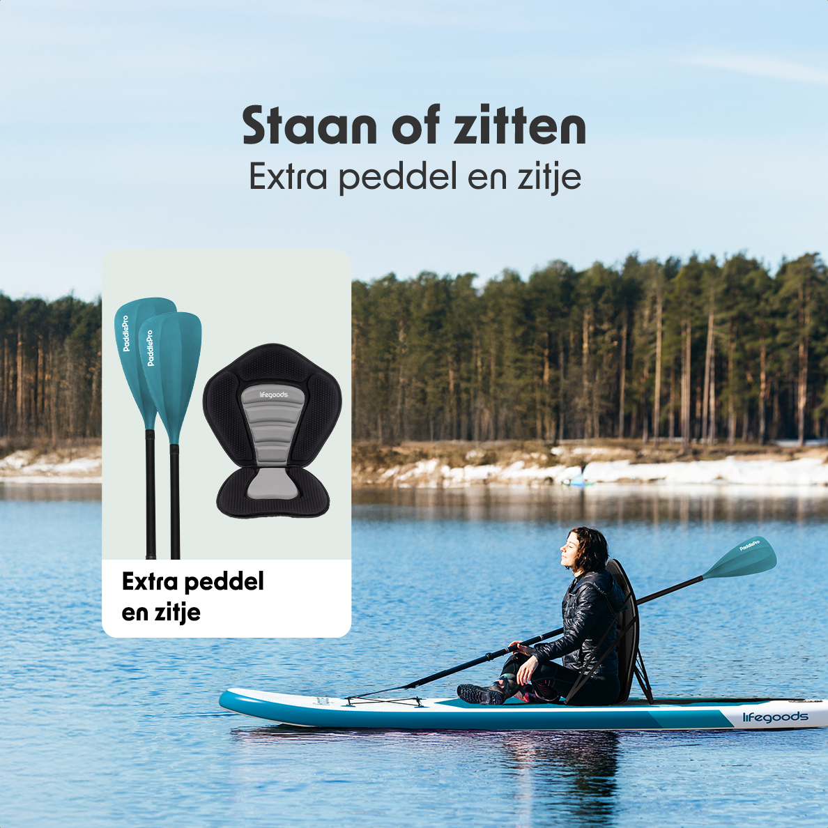 LifeGoods Allround Compact SUP Board met zitje - Deep Aqua
