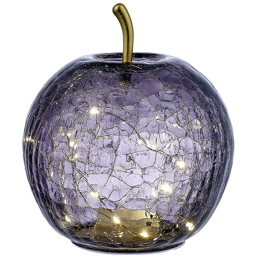Pomme déco LED verre effet craquelé Ø15,5xH17cm
