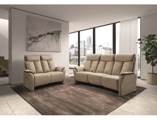 CONCEPT1 - Canapé tissu Paris beige 2 places électrique + fauteuil elect