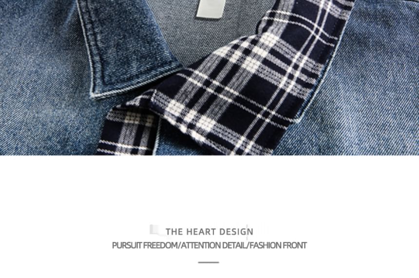 Zentrus - Geruit denim jasje met kraag en knopen
