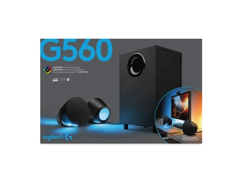 Logitech G560 - Højttalersystem - til PC - 2.1-kanal - trådløs - Bluetooth - USB - 120 Watt (Total)