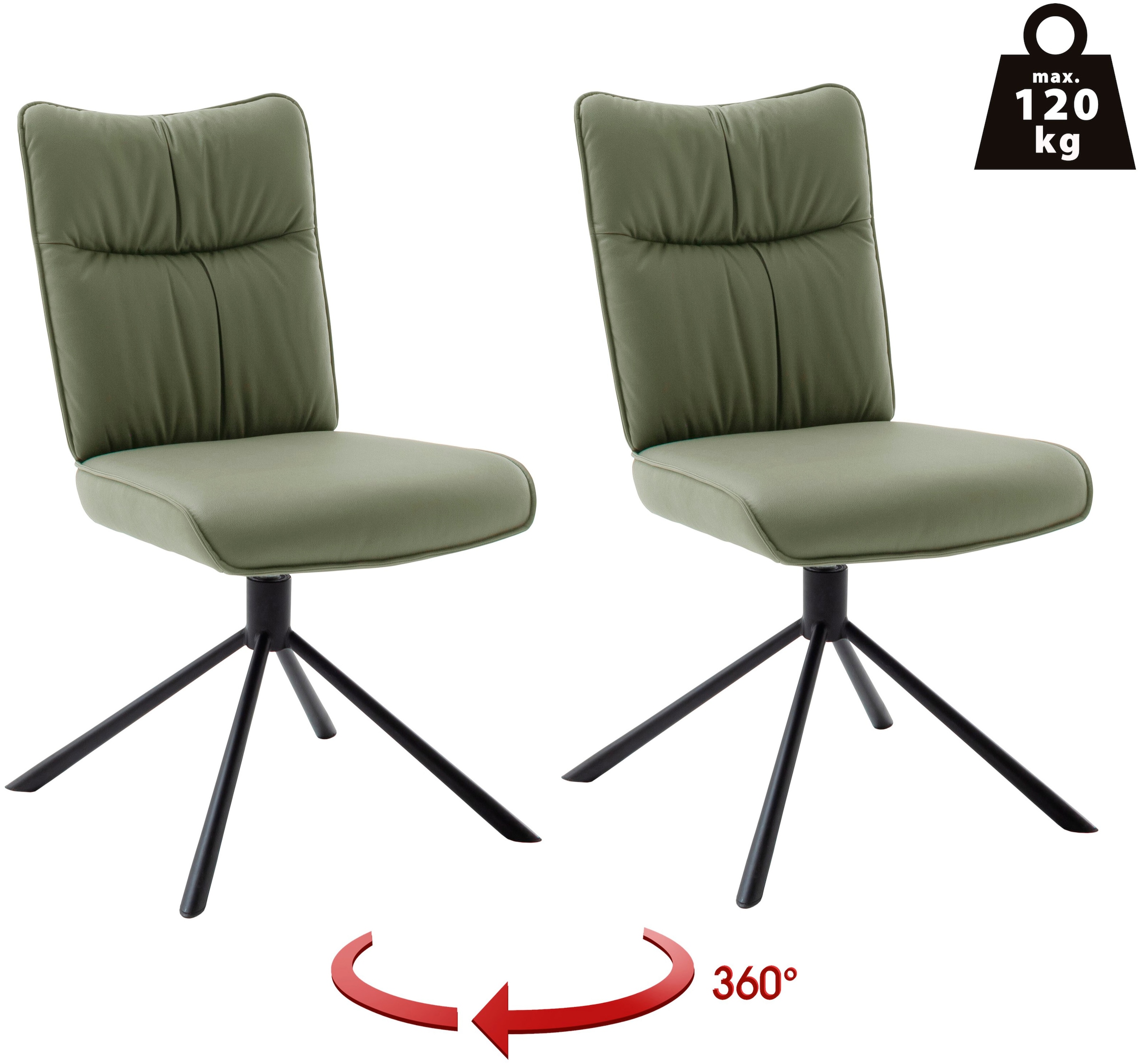 MCA furniture 4-Fussstuhl »MARIN Esszimmerstuhl (2er Set) - Stuhl« (Set) 2 Stk.360° drehbar, Metall schwarz, beweglichen Rücken, belastbar 120 kg