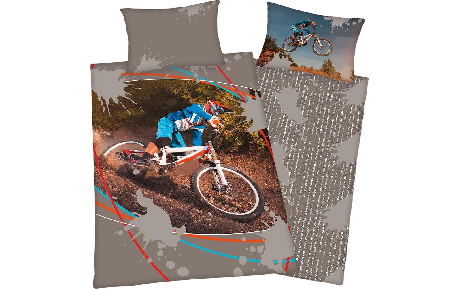 Kinderbettwäsche Mountainbike 160 x 210 cm + 65 x 100 cmBettwäscheset