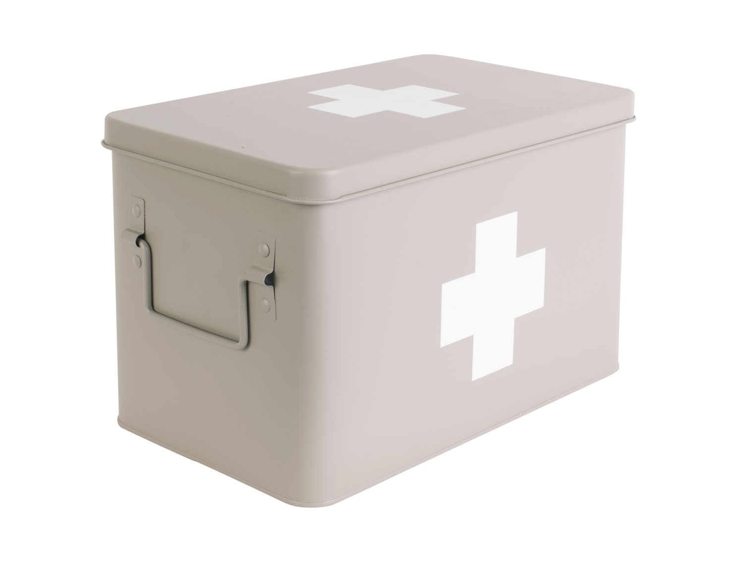 Medicine storage box large metal matt warm grey