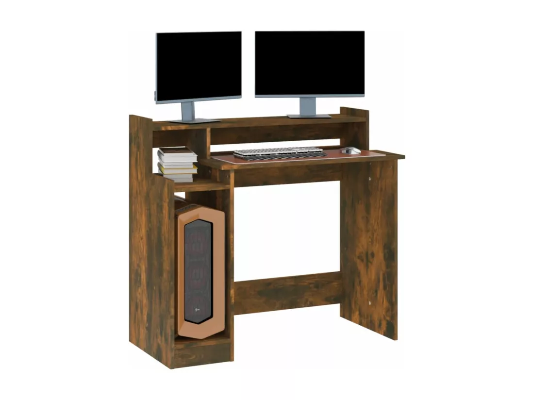 Bureau et lumières LED Chêne fumé 97x45x90 cm Bois d'ingénierie