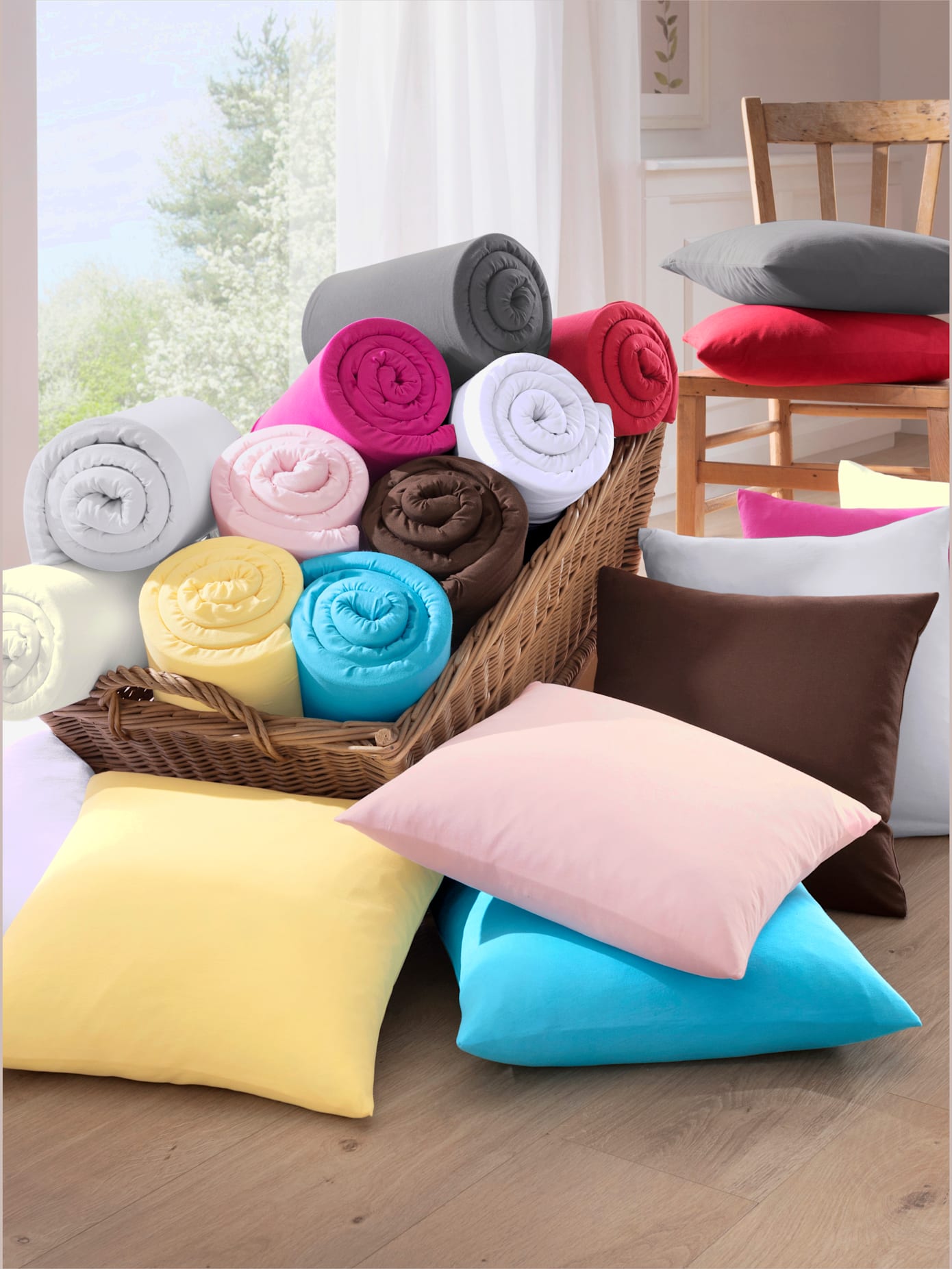 Housses de coussin jersey fin maco à repassage superflu