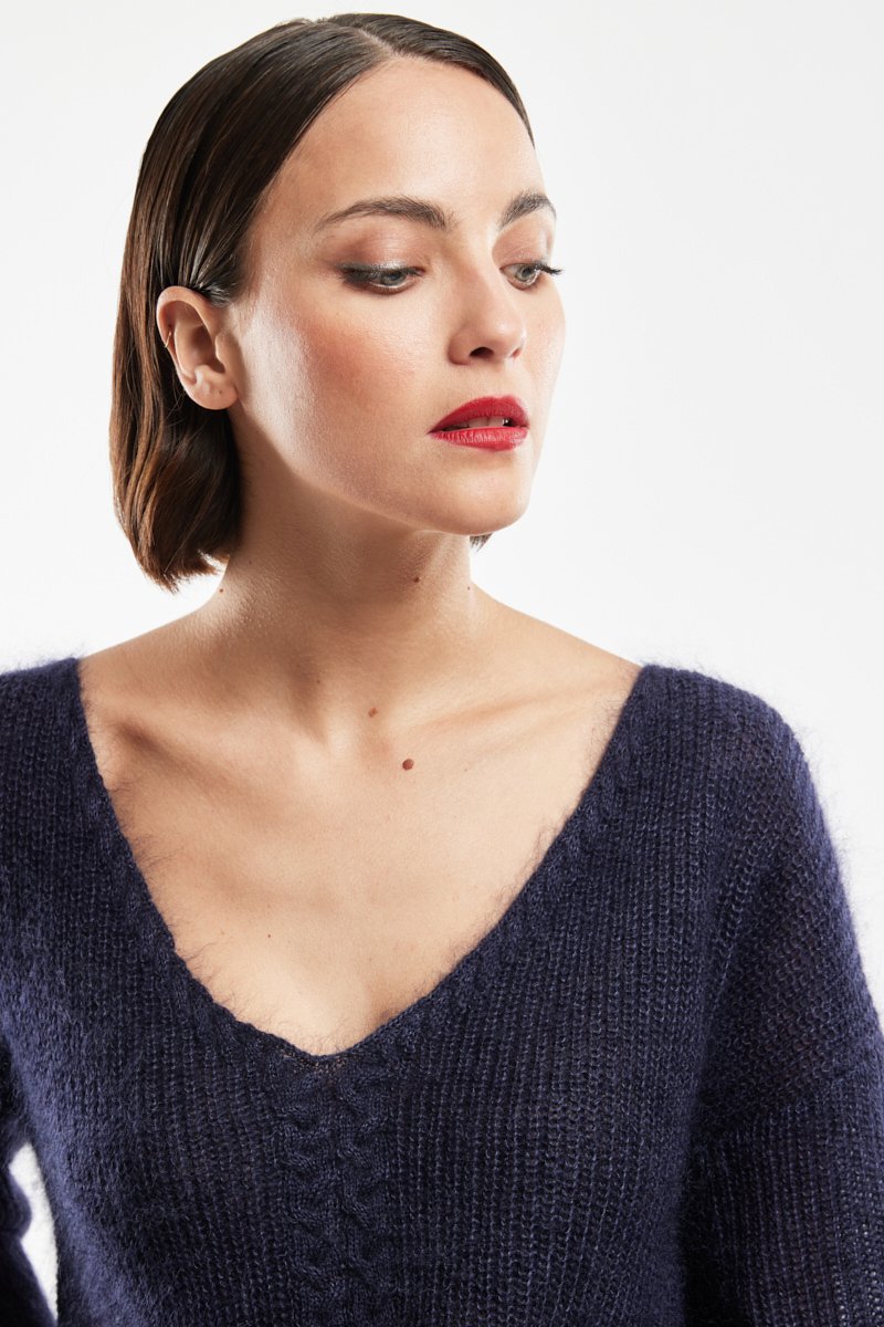 Pull maille torsadée - mohair et soie