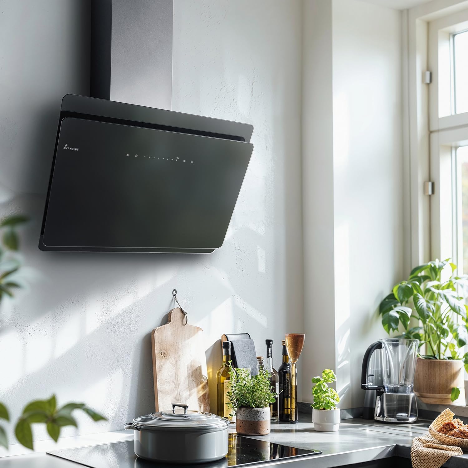 KKT KOLBE A+++ Dunstabzugshaube 90 cm 782 cbm/h | Umluft | Abluft | Kopffrei | Wandhaube | Schräghaube | Schwarz | Glas | Nachlaufautomatik | SensorTouch | LED-Beleuchtung | SOLO9005S