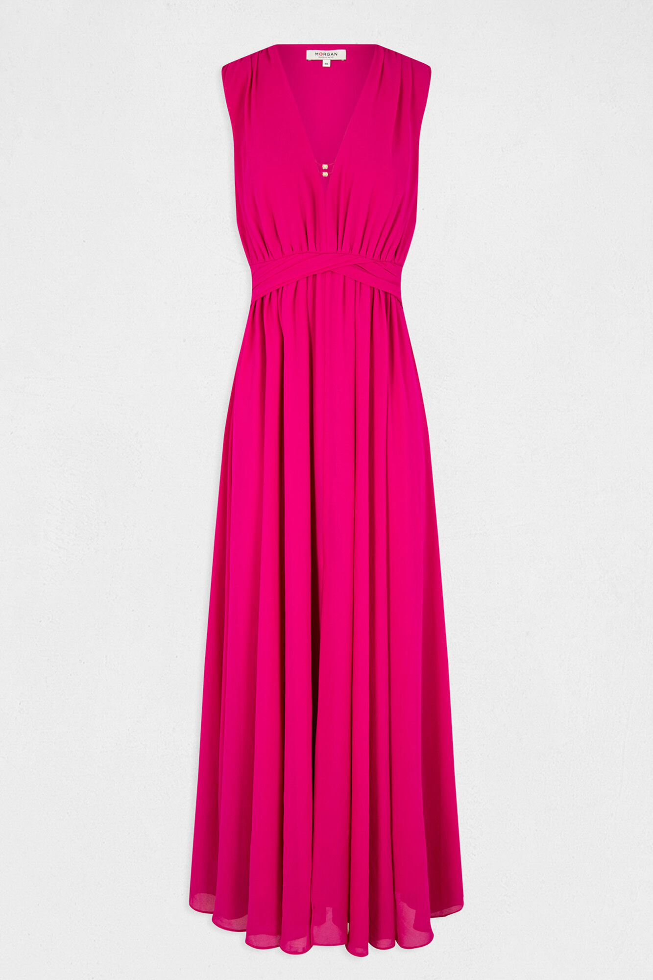 Vestido longo evasê com fenda - Fúcsia