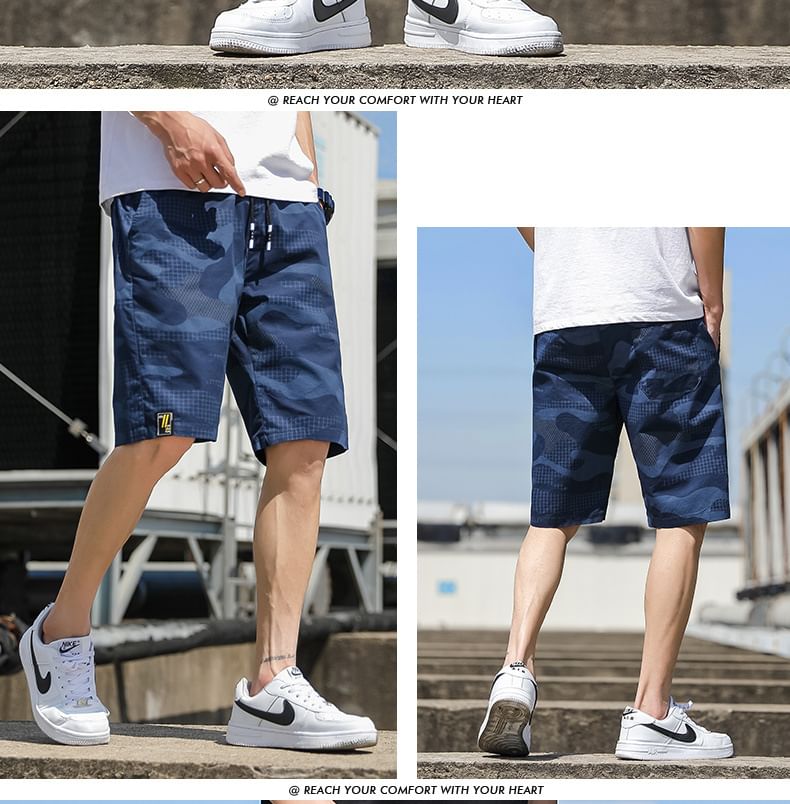 Lefitt - Shorts met trekkoord en camouflageprint