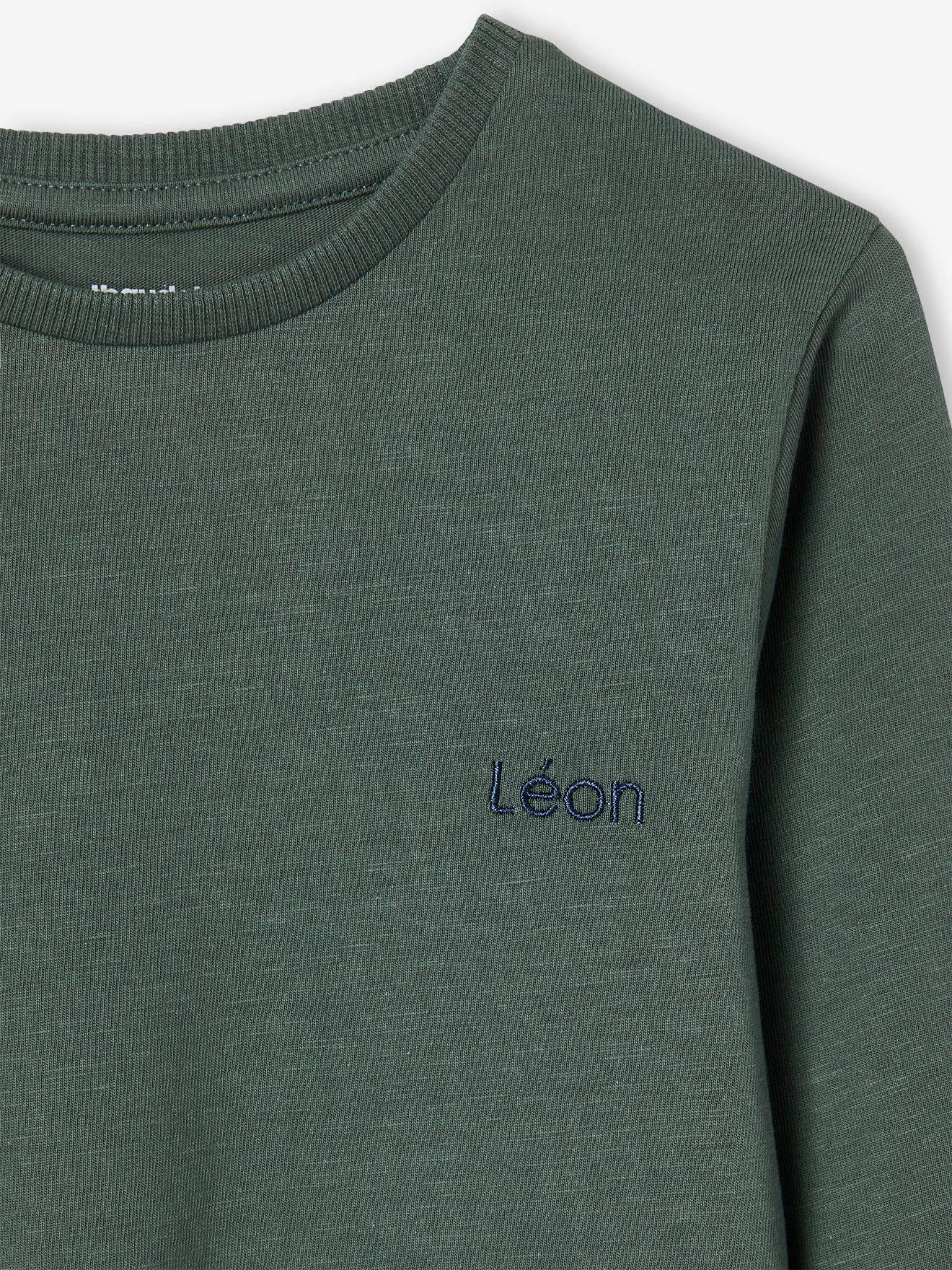 Camiseta de manga comprida personalizável para meninos, lisa, azul médio com estampas.