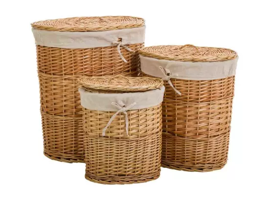 Ensemble de 3 paniers en osier marron doublés