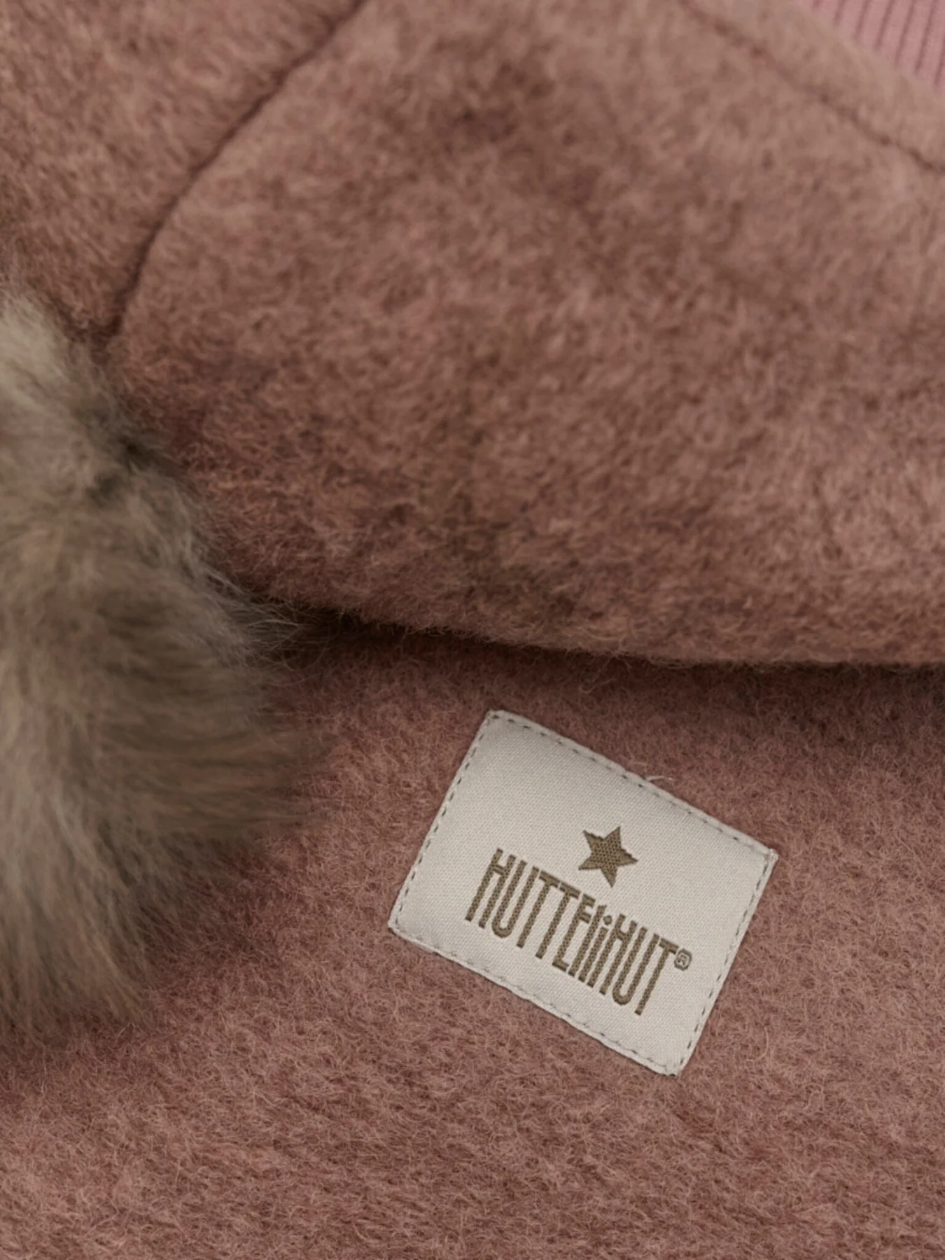 Huttelihut Balaclava Wool Alpaca Pompoms withered rose