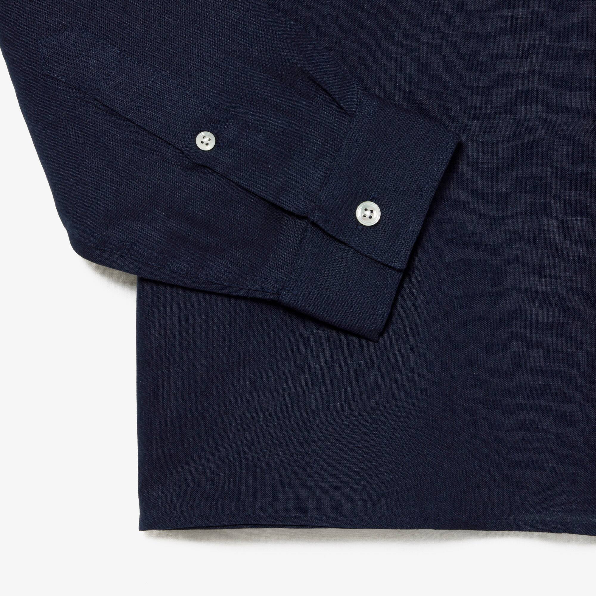 Herren LACOSTE Leinen-Hemd Lange Armel - Blau - Lacoste - Herren