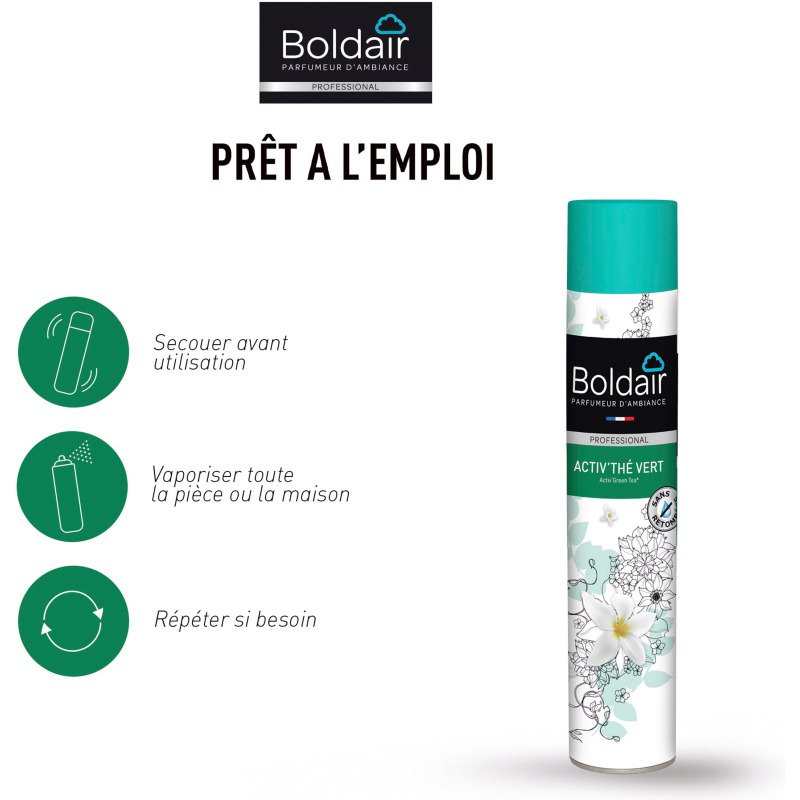 Désodorisant aromathérapie Boldair activ'thé vert - Aérosol 500 ml