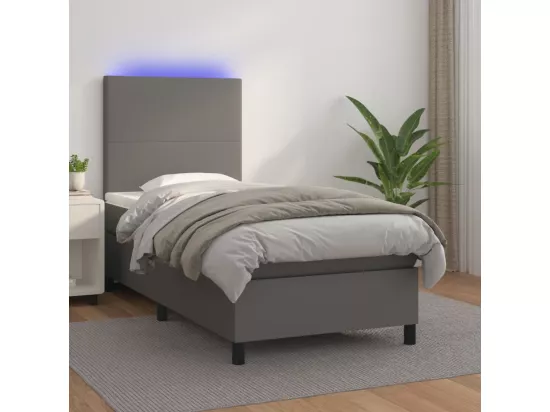 Sommier tapissier et matelas et LED Gris 90x190 cm Similicuir