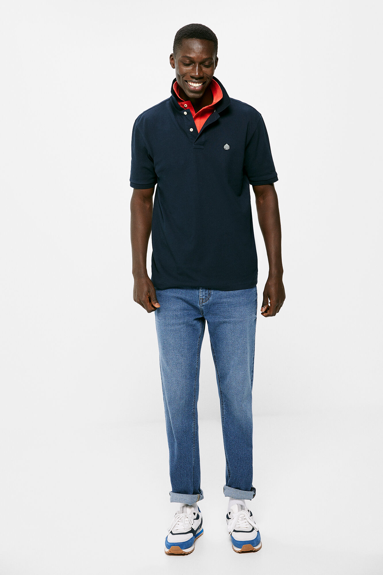 Camisa polo básica em piqué - azul marinho